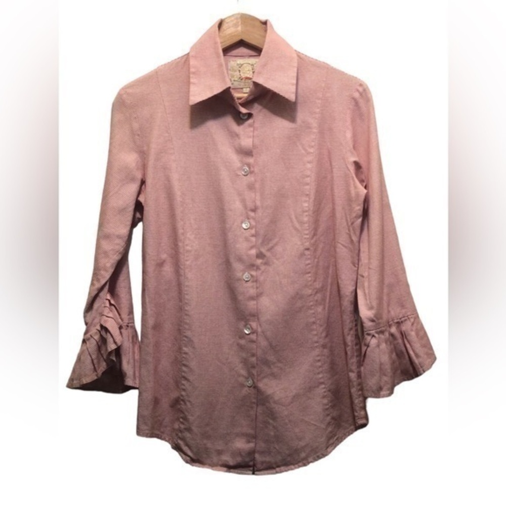 Alicia Bell Pink Red Gingham Fan Sleeve Blouse Size 8